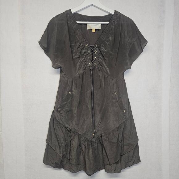 Leifsdottir Brown Silk Tiered Babydoll Dress - Picture 1 of 11